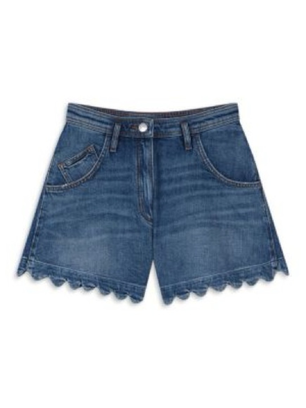 Maje Blue Scalloped-Hem Denim Shorts